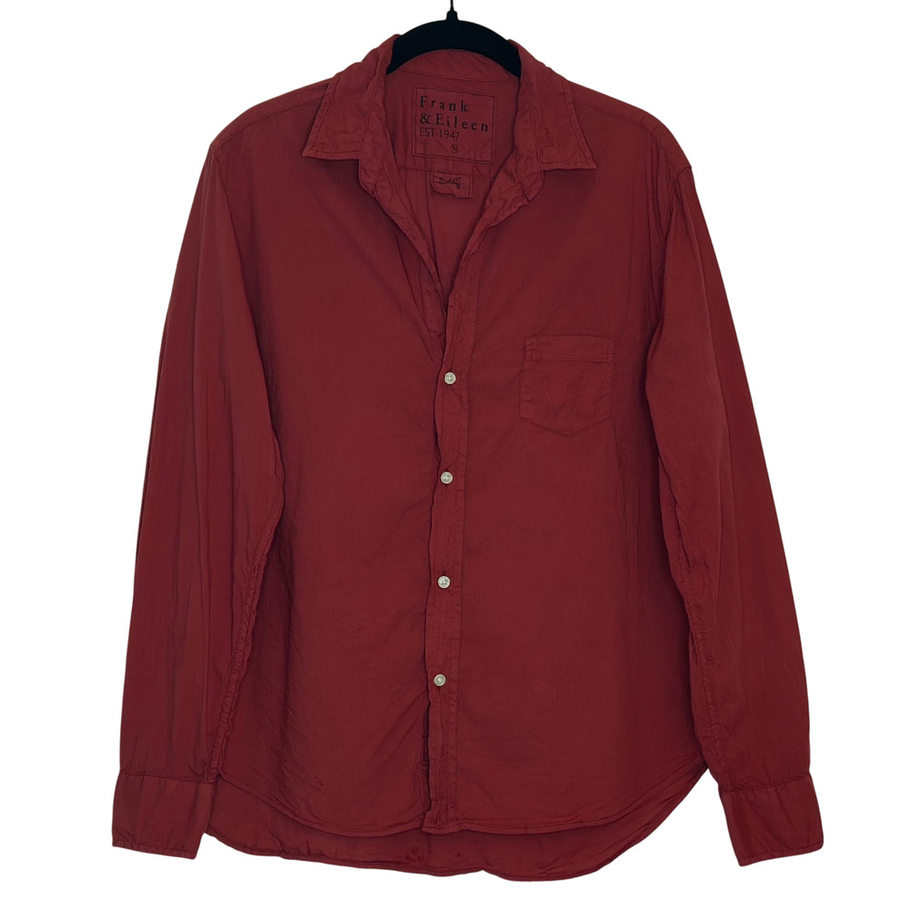 Frank & Eileen Shirt Women M Burgundy Long Sleeve Button Up VNeck Cotton Classic